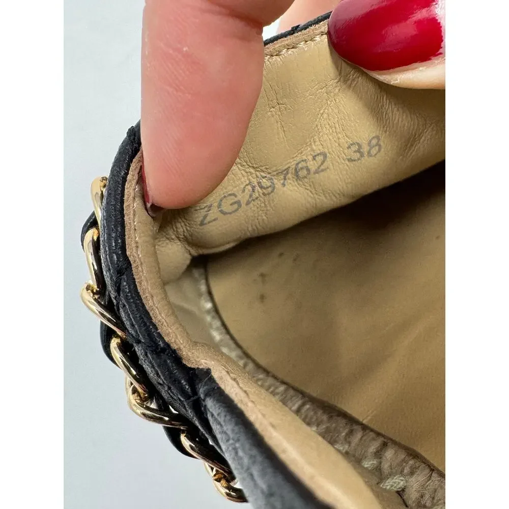 Chanel Black Quilted Leather Espadrilles w/ Gold Chain CC Charm Sz 38 | 8